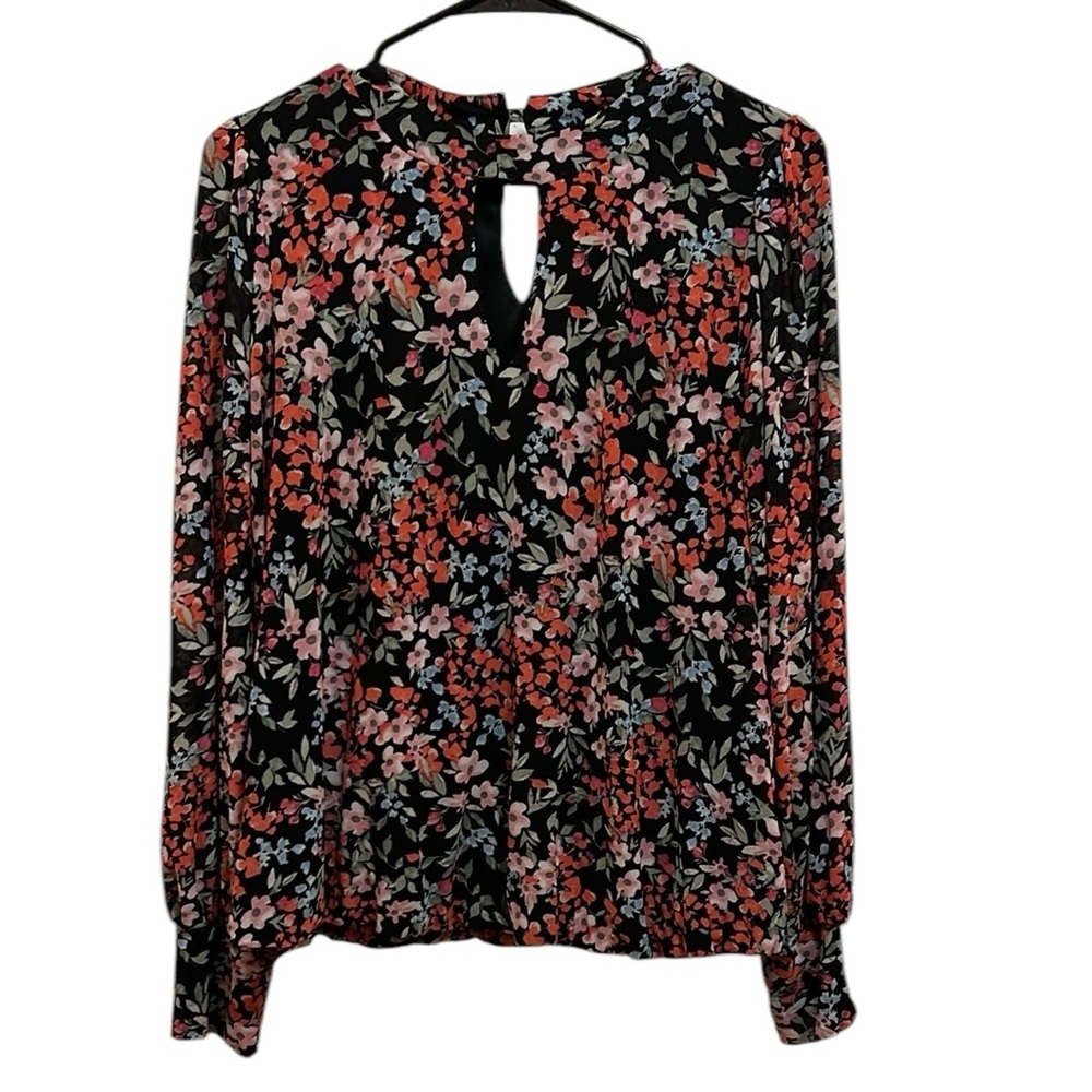 Luna Women’s L Red and Black Long Sleeve Blouse with Puff Sleeves